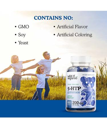 Organic Blueberry Flavored 5-HTP Gummies - Stress Relief & Mood Support Supplement with Melatonin and Serotonin Booster - 200mg 60 Chews - Buy Online on GoSupps.com
