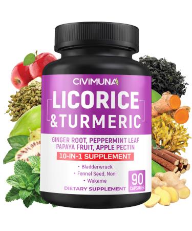 Licorice Capsules with Licorice Turmeric Root Ginger Root Peppermint Leaf Papaya Fruit- 3 Months Supply