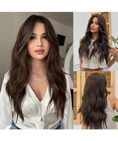 Testar Long wavy wig for women brown wig middle part water waves Water wig hair replacement realistic looking synthetic wig for everyday use corrugated brown