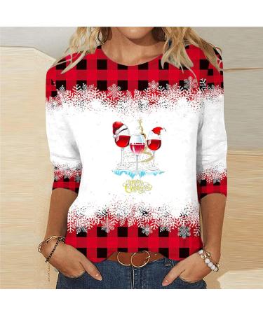 Yihaojia Ladies Tops and Blouses 3/4 Sleeve Christmas Graphic T-Shirts Girls 2023 Classic Fit Round Neck Tees Shirts Red Large - Buy Online on GoSupps.com