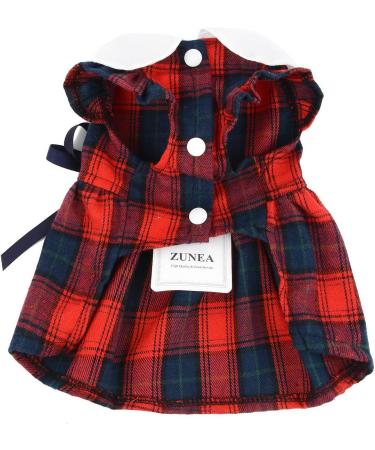 Zunea Plaid Dog Summer Dress for Small Dogs | Princess Style with Bowknot | Cute Ruffled Sleeveless Skirt | Soft Female Dress for Chihuahua Yorkie | Red | Size S - Buy Online on GoSupps.com