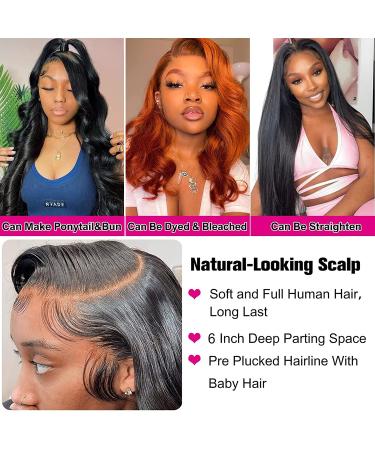 24 Inch Body Wave Frontal Lace Front Wig - HD Transparent Lace, Pre Plucked, Glueless - Natural Color - Bleached Knots - 13x6 Lace Front Human Hair Wig (24 Inch) - Buy Online on GoSupps.com