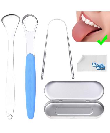 Kare & Kind 3x Stainless Steel Tongue Scraper - High-Quality Oral Cleaner for Home & Travel | Reduces Bad Breath & Improves Oral Health - Buy Online on GoSupps.com