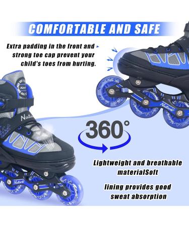 Nattork Kids Blades Roller Inline Skates with Light Up Wheels - Blue Small-Little Kid Size 10C-13C | Indoor Outdoor Sports Gift - Buy Online on GoSupps.com