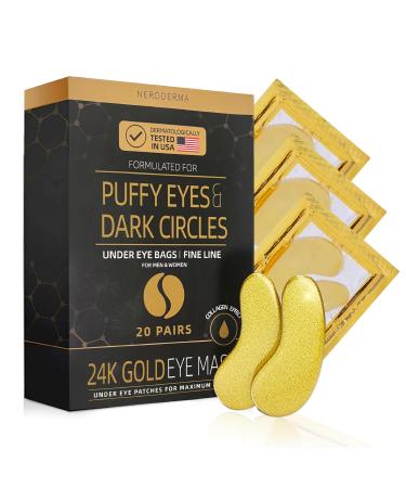 Neroderma 24K Gold Eye Patches Collagen Gel Mask For Puffy Eyes and Dark Circles Treatment (20 Pairs)