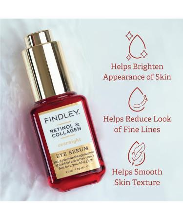 Findley Retinol & Collagen Overnight Eye Serum | Minimize Fine Lines & Soften Crow's Feet | Youthful Glow (1 Fl Oz) - Buy Online on GoSupps.com