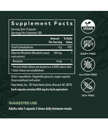 Buy Gaia Herbs Rhodiola Rosea 120 Vegan Liquid Phyto-Caps for Energy & Stress Relief - Buy Online on GoSupps.com