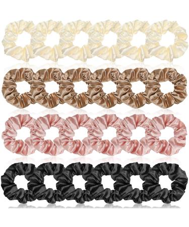 24 Pieces Silk Hair Scrunchies Satin Hair Ties Satin Silk Elastic Hair Bands Large Satin Ponytail Holders Vintage Hair Ties Accessories for Women Girls (Classic Colors 3.94 Inch) 3.94 Inch (Pack of 24) Classic Colors