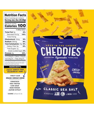 Cheddies Crackers - Classic Sea Salt | Non-GMO Regenerative Farming | High Protein | 0.8 oz (Pack of 50) - Buy Online on GoSupps.com