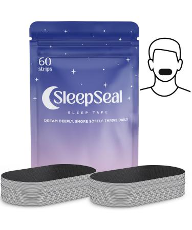 SleepSeal Mouth Tape for Sleeping | 60 Black Strips | Snoring Aid Sleep Tape for Enhanced Nasal Breathing | Strong and Comfortable Hypoallergenic Adhesion Black 60