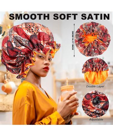 Janmercy African Satin Bonnet Set - 4 Pieces | Extra Large Double Layer Sleep Cap for Women & Girls | Adjustable Buckle | Reversible Night Hair Bonnets - Buy Online on GoSupps.com