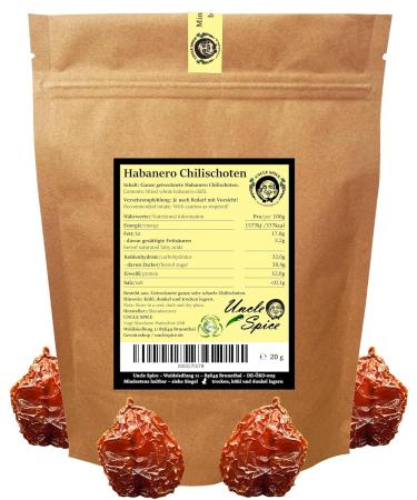 Buy Uncle Spice Habanero Chilischoten - Premium 20g Whole Red Savina Chili Pods - Dried Habanero in Aroma Bag - International Shipping Available - Buy Online on GoSupps.com