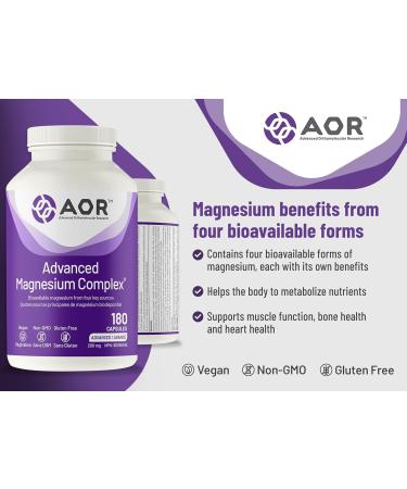 AOR - Advanced Magnesium Complex 200mg 180 Capsules - Vegan and Non GMO - Bioavailable Magnesium from Four Key Sources - With Magnesium Glycinate Magnesium Oxide and Pure Magnesium Supplement - Buy Online on GoSupps.com