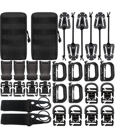 Createy Attachments for 1" Webbing Molle Bag Tactical Backpack Vest Belt Molle Accessories Kit with Molle Pouches D-Ring Grimloc Locking Gear Clip Web Dominator Elastic Strings Buckle Pack of 30 Black