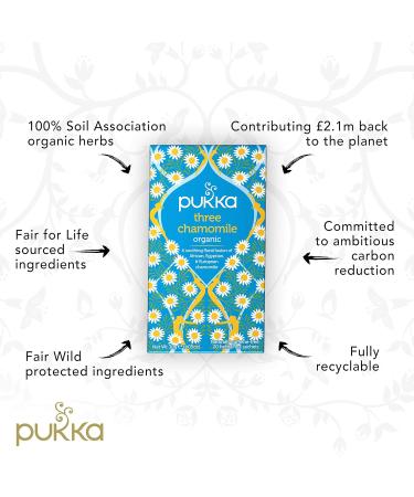 Pukka Three Chamomile Organic Herbal Tea with African Egyptian and European Chamomile Flower for a Relaxing Moment(4x20 Tea Bags) Three Chamomile 20 Count (Pack of 4) - Buy Online on GoSupps.com