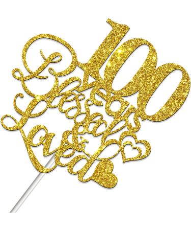 Tenhaisi Gold Glitter 100 Years Blessed & Loved Cake Topper - 100th Birthday Cake Topper -100 and Fabulous Birthday Cake Supplies - 100th Birthday Anniversary Party Decoration - Buy Online on GoSupps.com