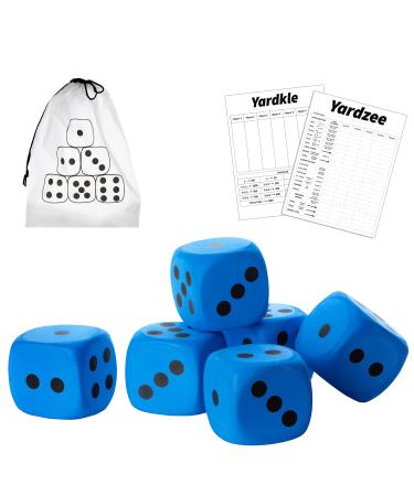 Jumbo Foam Yard Dice, Outdoor Games Giant Yard Lawn Games Set of 6 with Scorecards for Beach, Camping, Lawn, Indoor and Backyard Blue
