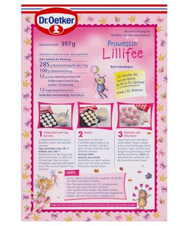 Dr. Oetker Princess Lillifee Muffins 3-Pack - Vanilla Baking Mix for 12 Muffins with Pink Glaze & Hearts | International Shipping - Buy Online on GoSupps.com