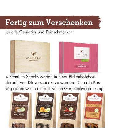 Wellnut Ladiesnight - Premium Vegan Gift Set | 4 Caramelized Nut Snacks in Birch Wood Box - Ideal Gift for Women Girlfriend Mother - Buy Online on GoSupps.com