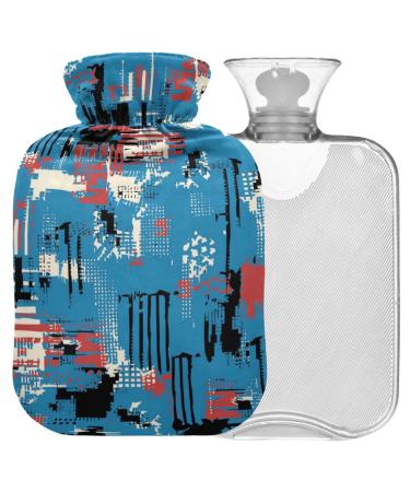 NAANLE hot water bottle with cover black red plaid transparent hot water bottle heat bottle for back pain relief handfoot warmer neck heat and cold therapy 1l