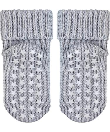 FALKE Unisex Baby Catspads Cotton Slipper Socks 0-6 Months - Grey - Soft Blue White - Silicone Nubs for Improved Grip - 1 Pair - Buy Online on GoSupps.com