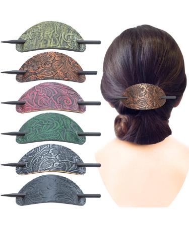6 Pieces Leather Hair Barrette with Stick Leather Hair Accessories Hair Barrettes Stick Hair Clip Hair Stick Ponytail Hair Pin for Women Long Hair