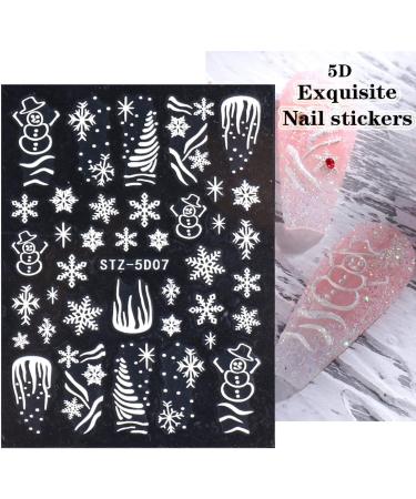JMEOWIO 8 Sheets Christmas Nail Art Stickers 5D Self Adhesive Nail Art Decals Stereoscopic Embossed Snowflake Reindeer Snowman Santa Claus Pattern DIY Design Nail Decoration for Women Girls - Buy Online on GoSupps.com