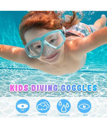 Kids Swim Goggles Snorkel Diving Mask Set | Anti-Fog, Anti-Leak, Nose Cover | 2 Pcs with 2 Pair Earplugs | for Swimming, Snorkeling, Beach Pool | Ages 6-14 | Blue Green - Buy Online on GoSupps.com
