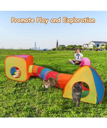 Mfsdai 3-in-1 Cat Toy Set: Tunnel, Cube, Tent | Interactive Maze Toy for Cats, Puppy, Rabbit | Foldable & Portable | Rainbow Color - Buy Online on GoSupps.com