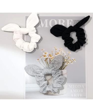 Bunny Ear Cotton Bow Scrunchies for Women & Girls - Set of 5 (Black, White, Grey, Purple, Yellow, Dark Green) - Buy Online on GoSupps.com