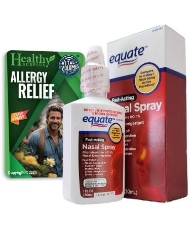 Healthy Surplus Vital Volumes Tips Card & Equate Fast-Acting Nasal Spray Phenylephrine HCL 1% Decongestant -Bundle