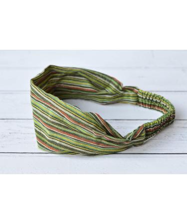 Antonia York Bandanas for Women Striped Cotton Nepalese Hair Band Elasticated Back Headband Green Cotton - Buy Online on GoSupps.com