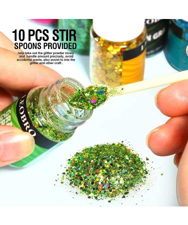 Leobro 15 Colors Chunky Glitter Set - 150g Holographic Glitter Powder for Epoxy Resin Nail Art & Decoration with 10 Mixing Spoons - Buy Online on GoSupps.com