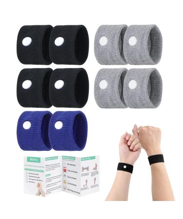 Meiyyj travel sickness tapes for adults and children anti-indubnity bracelets for movement and morning nausea cubic straps for pregnant women acupressure nausea for car sea 5 pairs 2 pairs black+2 pairs gray+1 pair blue