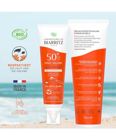 Laboratoires de Biarritz Sonnenpray LSF50+ ALGA Maris Bio - Certified Sunscreen for Face & Body - Family Size 150ml - Made in France - Suitable for Babies Children & Adults - Buy Online on GoSupps.com