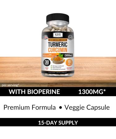 Kaya Naturals Turmeric with Bioperine - Mobility Support with 95% Standardized Curcuminoids - Curcumin - 1300mg Turmeric Capsules - 30 Capsules - Buy Online on GoSupps.com