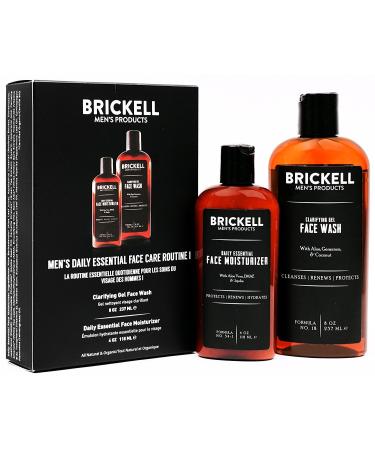 Brickell Men's Daily Essential Face Care Routine I Gel Facial Cleanser Wash and Face Moisturizer Lotion Men's Skincare Gift Set Natural and Organic Scented