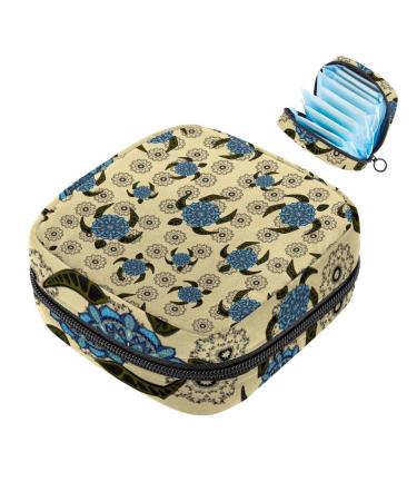 Turtle mandala floral pattern sanitary napkins storage bag menstruation pad bag pocket portable menstrual cup pocket with zip for teenagers girls women color 4