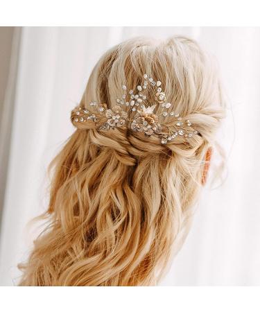 AW BRIDAL Pearl Flower Wedding Hair Comb - Gold Bridal Hair Accessories - Buy Online on GoSupps.com
