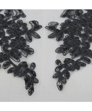 Set of 2 Black Sequin Flower Patches Lace Appliques - Wedding Dress DIY Crafts - Buy Online on GoSupps.com