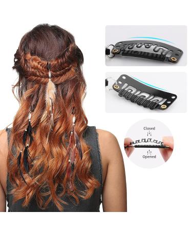 RONRONS 6 Pack Handmade Boho Hippie Hair Extensions with Feather Clip Comb - DIY Accessories for Women in Brown, Black, and Khaki - Buy Online on GoSupps.com