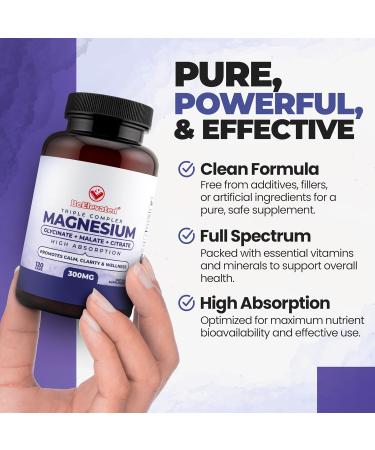 BeElevated Triple Magnesium Complex for Women and Men Magnesium Glycinate Citrate Malate Supplement for Daily Wellness Vegan Non-GMO - 120 Capsules (60-Day Supply) - Buy Online on GoSupps.com