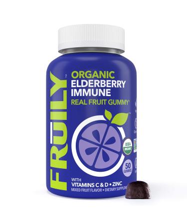 Fruily Organic Elderberry Immune with Vitamins C & D Zinc Mixed Fruit 50 Gummies