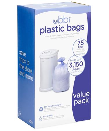 Ubbi Disposable Diaper Pail Plastic Bags, Value Pack, 75 Count, 13-Gallon Bags Plastic Bags, 75ct.