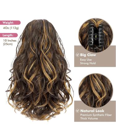 REECHO 10 Short Curly Claw Clip Ponytail Extension - Chocolate Brown with Golden Highlights - Buy Online on GoSupps.com