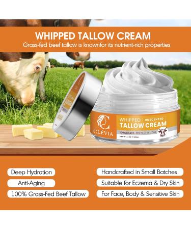 100% Grass-Fed Whipped Tallow Cream - 4 OZ Anti-Wrinkle Face & Body Moisturizer Organic Beef Tallow with Jojoba Oil Deep Hydration for Dry Sensitive & Irritated Skin Unscented Unscented 4 Ounce (Pack of 1) - Buy Online on GoSupps.com