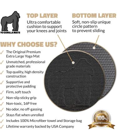 Gorilla Mats Premium Large Yoga Mat 6' x 4' x 8mm - Non-Toxic, Non-Slip Barefoot Exercise Mat for Home Workouts - Onyx Black/Grey - Buy Online on GoSupps.com