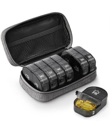 Auvon canvas bag tablet box in the evening medication box 7 days 2 compartments with portable fabric bag with zipper for the dietary supplements vitamins and fish oils (gray) A- gray - Buy Online on GoSupps.com