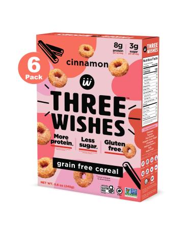 Protein and Gluten-Free Breakfast Cereal by Three Wishes - Cinnamon, 6 Pack - High Protein and Low Sugar Snack - Vegan, Kosher, Grain-Free and Dairy-Free - Non-GMO Cinnamon 6-Pack