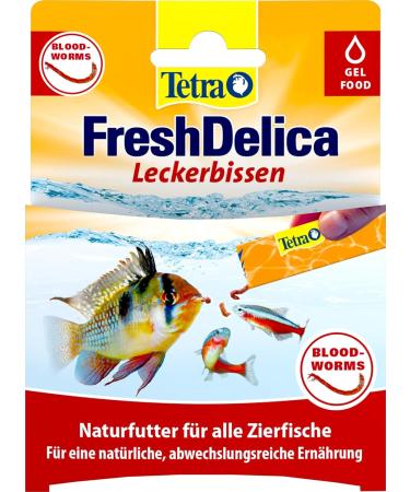 Tetra Freshdelica Bloodworms - Natural Snack for Decorative Fish | 16 x 3g Pack of Red Mosquito Larvae in Jelly - Buy Online on GoSupps.com